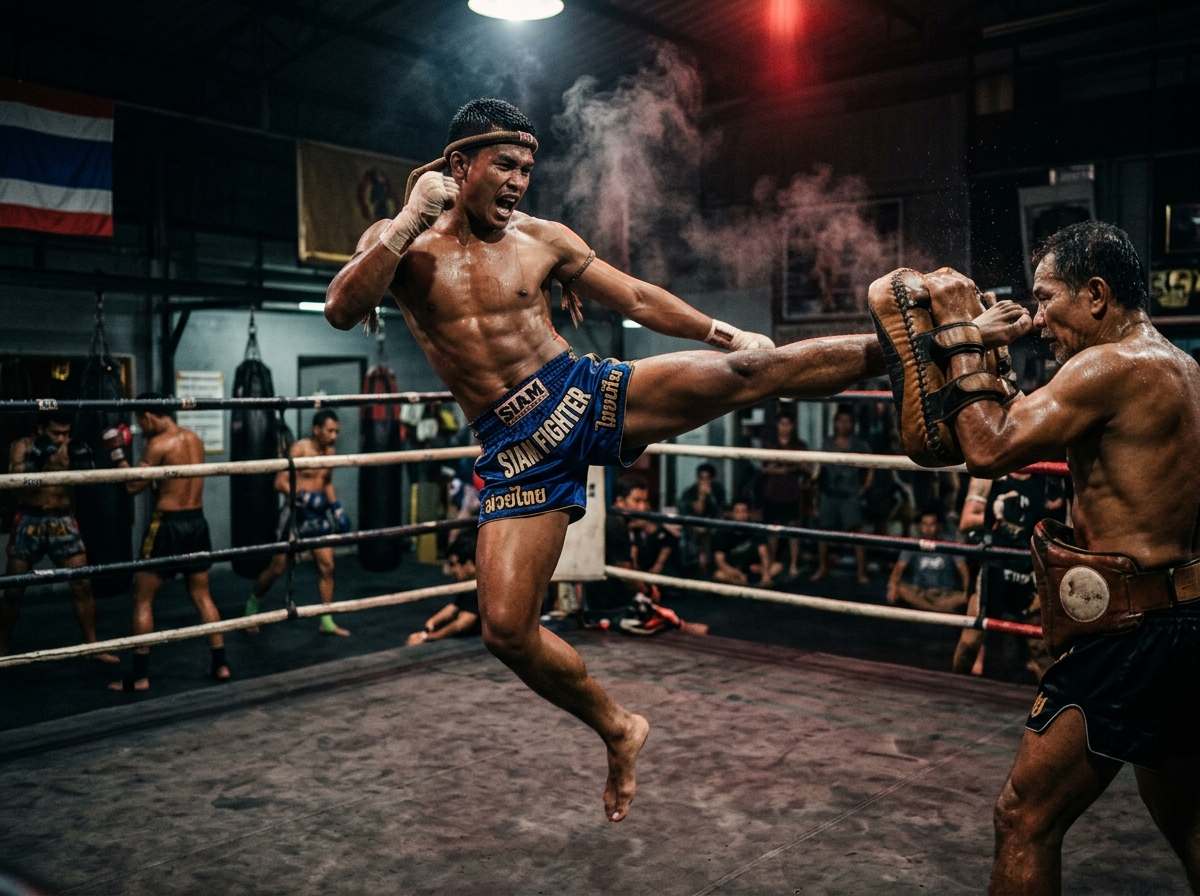 Fighter working with a coach in the ring